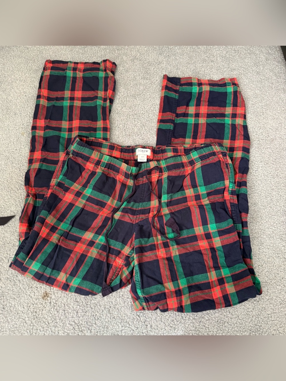 J. Crew Women’s Red & Green Plaid 100% Cotton Pajama Pants PJ Size XXS EUC